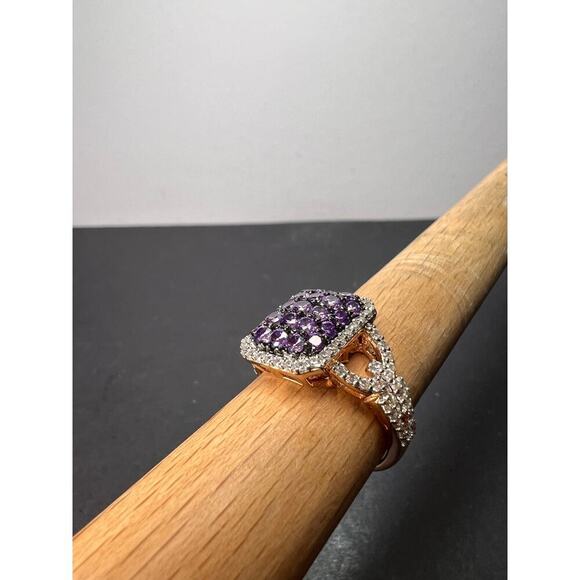 Purple and white CZ rose gold over sterling silver ring size 9 - Picture 9 of 11